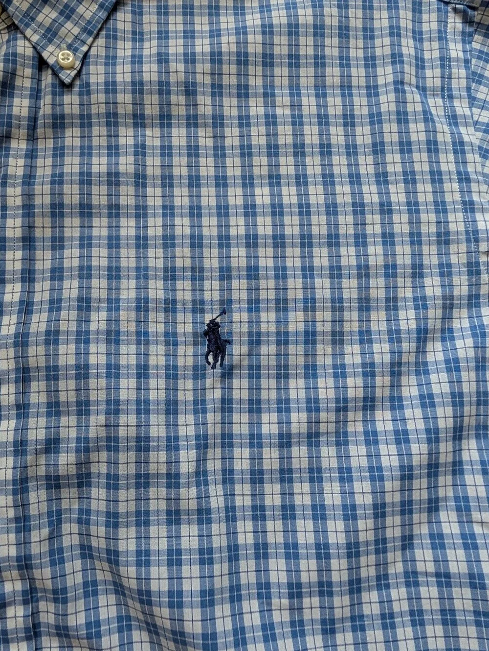 Vintage 90s Ralph Lauren Polo Yarmouth Cotton Plaid Button Down Blue White Vtg